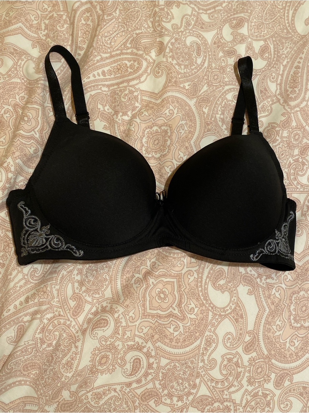 Rene Rofe Black Embroidered T-Shirt Bra Size 36D
